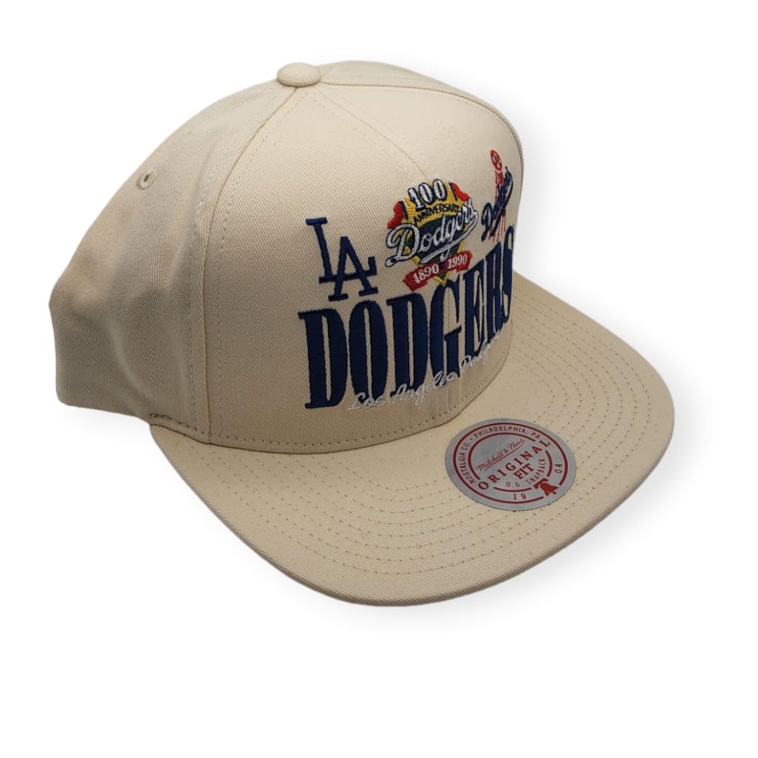 Mitchell & Ness LA Los Angeles Dodgers Waverunner Snapback Cap, Adjustable Hat White Blue