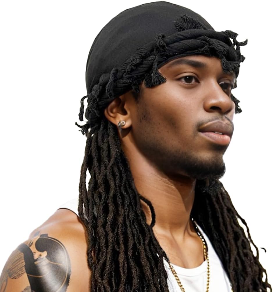 Satin Lined Turban for Men, Vintage Twist Head Wraps Durag, Pre-Tied Tassel Shemagh Halo Turban, Satin Turban Scarf Tie