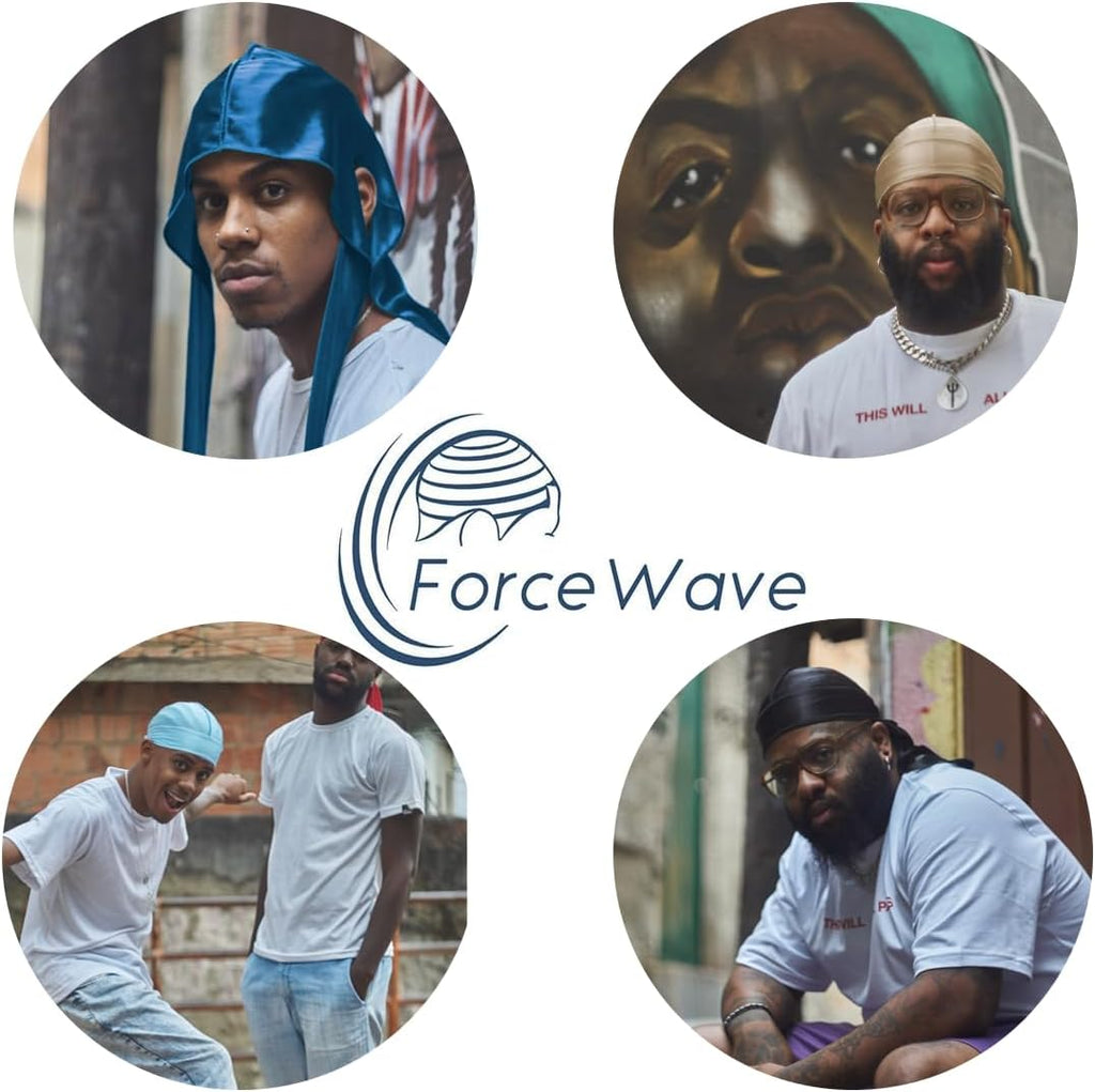 ForceWave 10 Pieces Silky Durags Long Tail for Women Men Satin Durag 360 Wave，Dorag, 10 Pieces