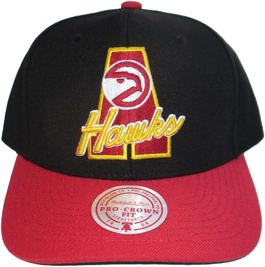 Mitchell & Ness Atlanta Hawks City Block Snapback Adjustable Hat Cap - Black and Red