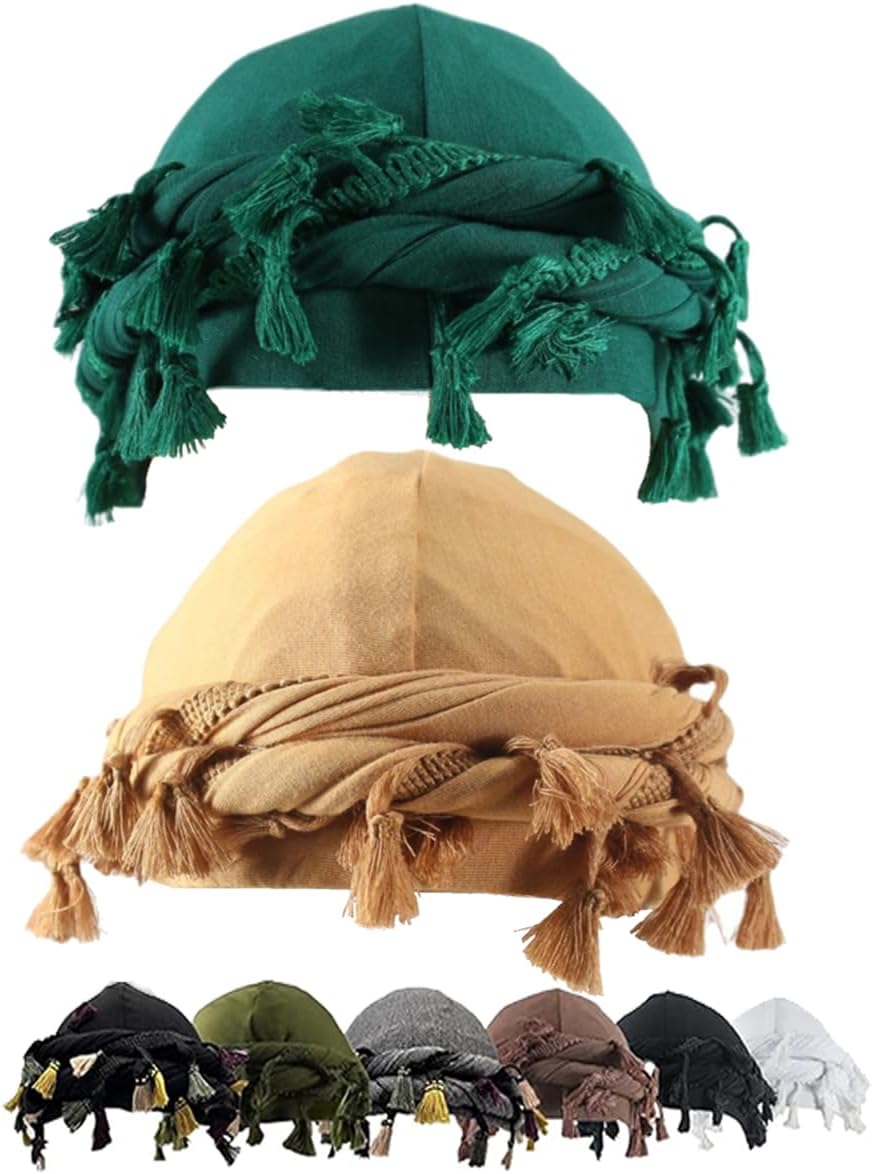 2Pcs Turban for Men Halo Durag Twist Hat Adjustable Head Wraps Silk Satin Lined Cap for Women Turban Hat Pre Tie Durag