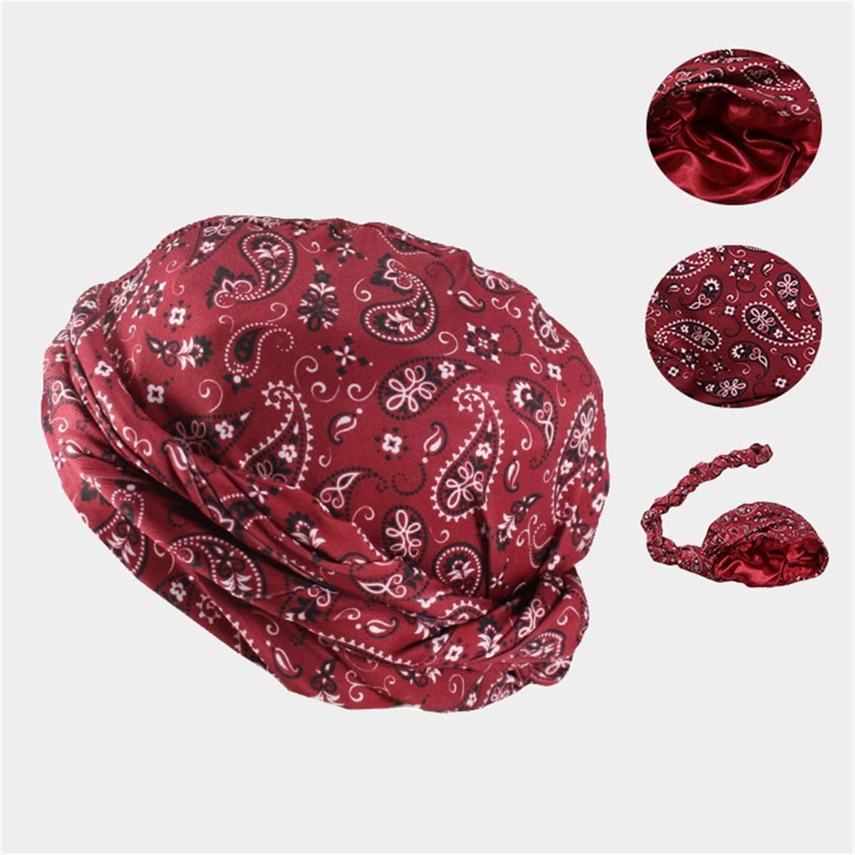 Turban for Men Women, Halo Turban Durag Paisley Satin Lined Turban Head Wraps for Men, Boho Cashew Turban Men’s Turban Scarf