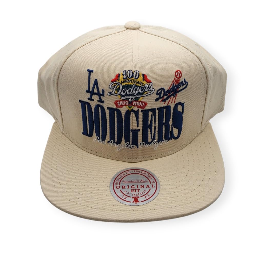 Mitchell & Ness LA Los Angeles Dodgers Waverunner Snapback Cap, Adjustable Hat White Blue