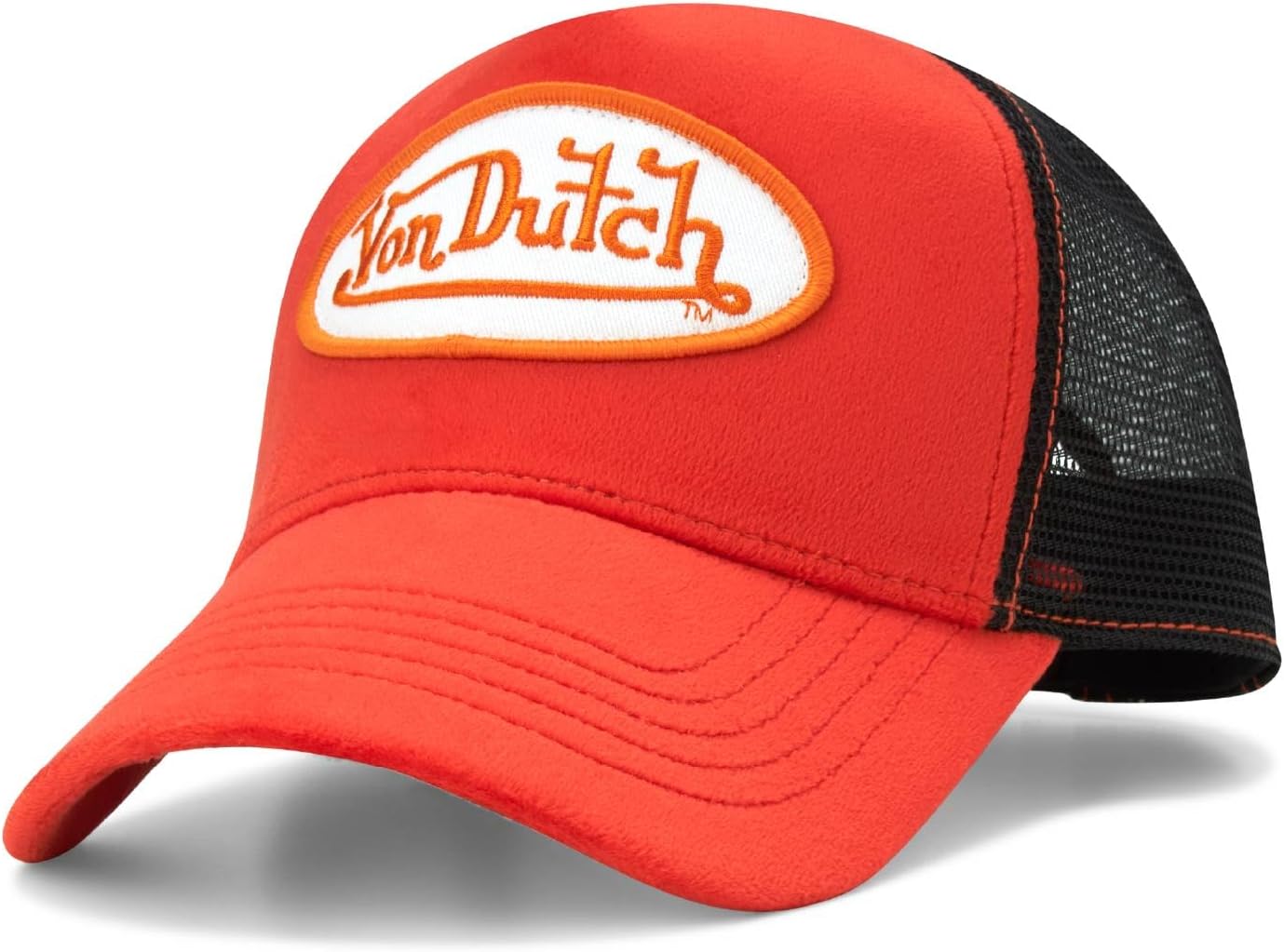 Von Dutch Unisex Trucker Hat - Velvet Curved Bill Mesh Back Retro Classic Adjustable Snapback Baseball Cap for Men and Women