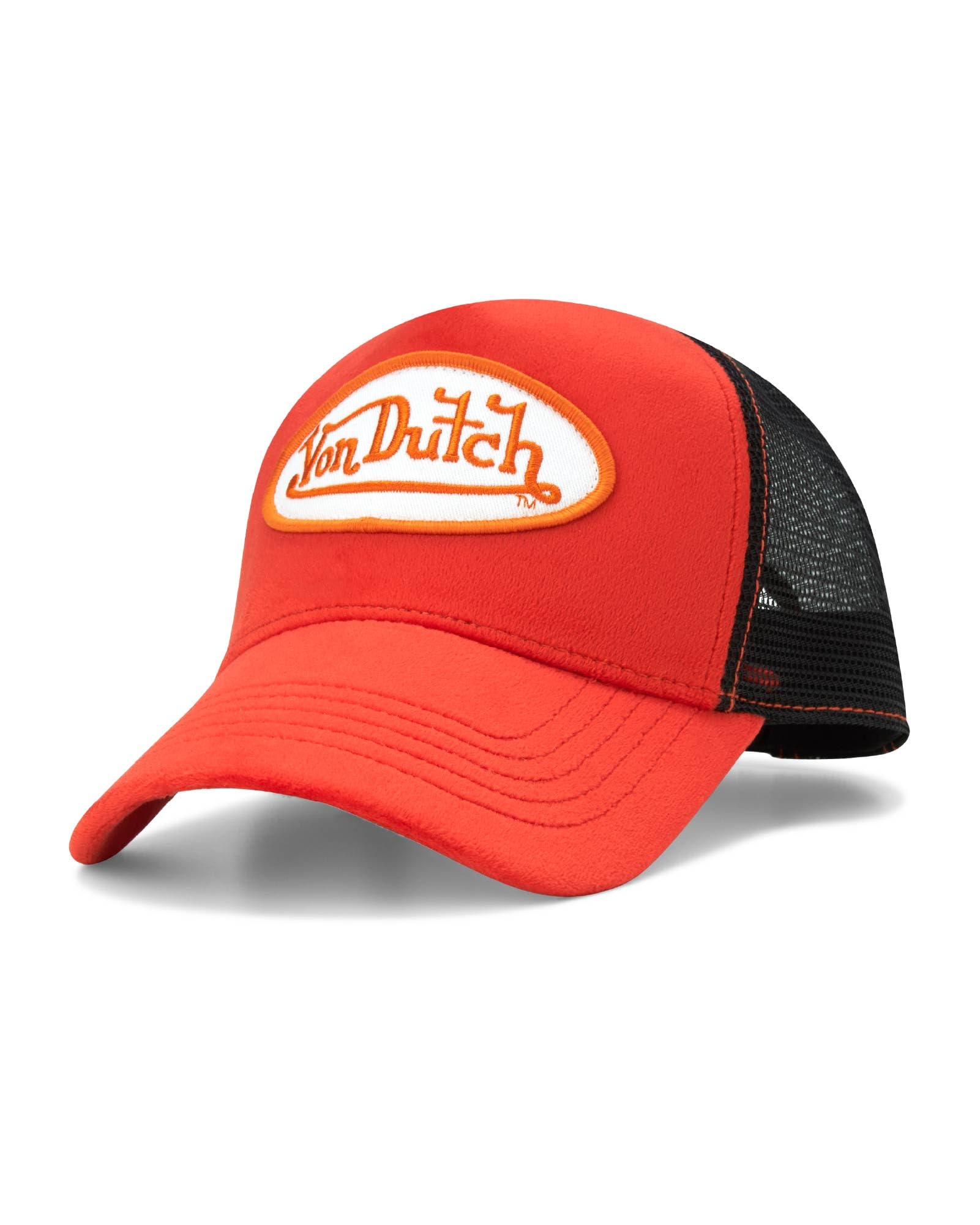 Von Dutch Unisex Trucker Hat - Velvet Curved Bill Mesh Back Retro Classic Adjustable Snapback Baseball Cap for Men and Women