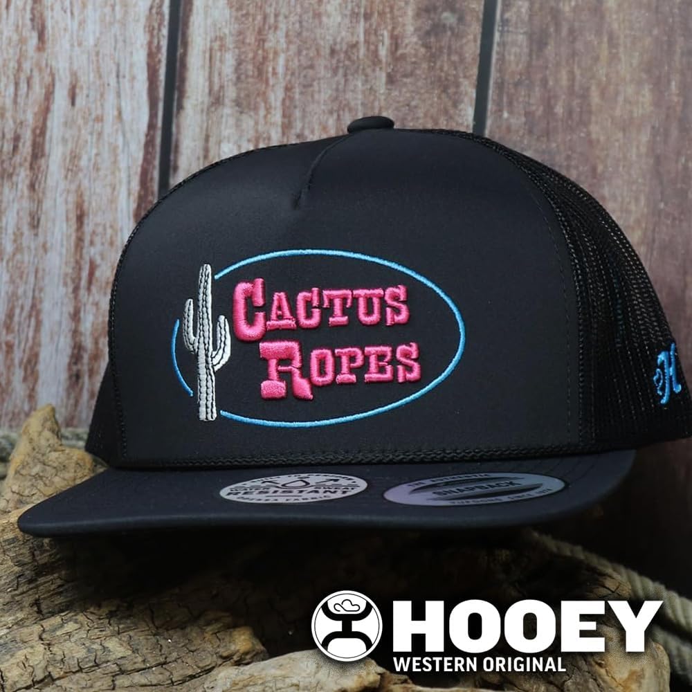 HOOEY Cactus Ropes Circle Patch Trucker Hat for Men – Adjustable Snapback Mesh Baseball Cap - Western Work & Casual Wear
