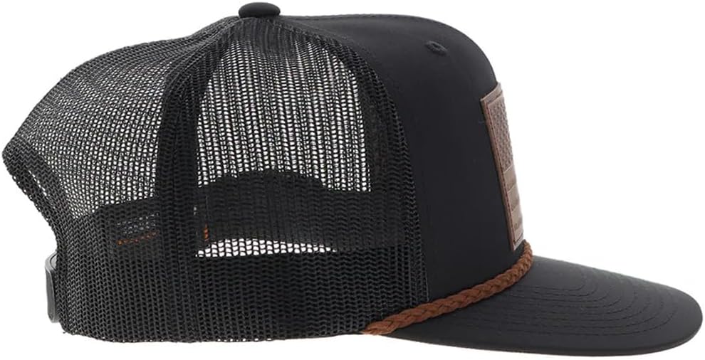 HOOEY Liberty Roper Hat - Adjustable Snapback Mesh Trucker Cap with Leather USA Flag Patch and Western Rope Trim