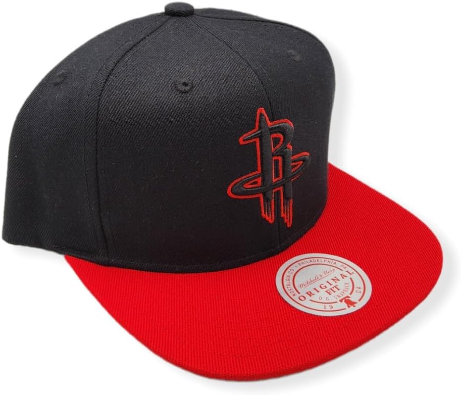 Houston Rockets Mitchell & Ness NBA Hand Drawn Snapback Cap Hat White Crown/Visor Team Color Logo With Multiple Patches
