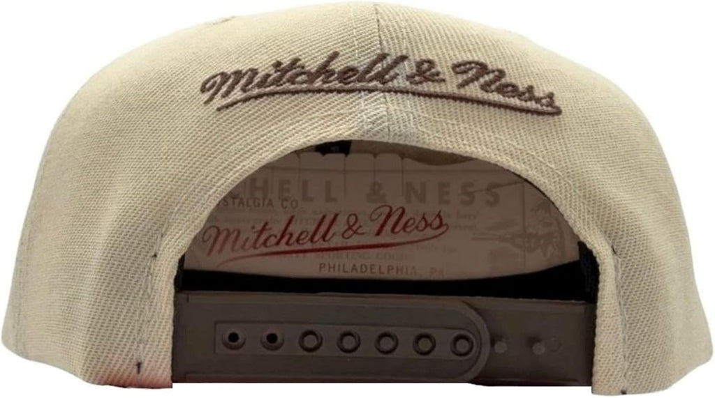 Mitchell & Ness Edmonton Oilers City Hook Snapback Adjustable Hat Cap - Cream/Brown