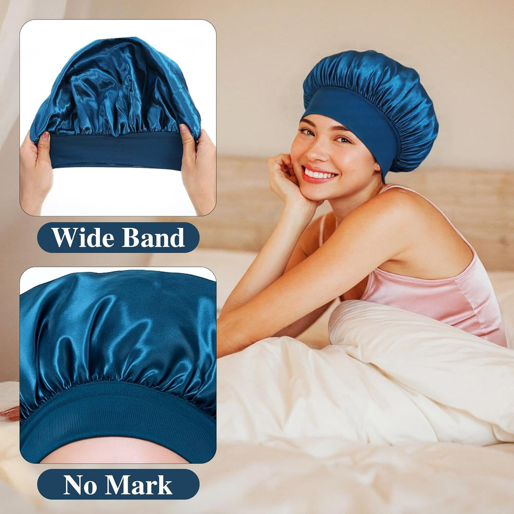 12pcs Large Satin Bonnets for Sleeping, Silky Hair Bonnet for Black Women Braid Curly Hair