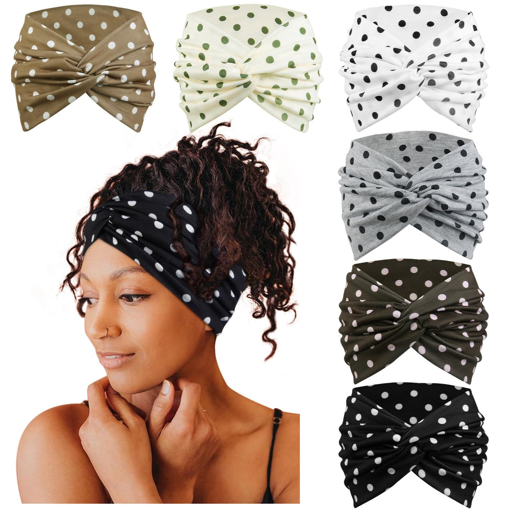Tobeffect 7'' Extra Wide Headbands for Women, Large Thick Turban Head Wrap Headband, Boho Bandana Head Bands for Women's Hair, Non Slip Workout Yoga Hairband Hair Accessories, 6 Pack