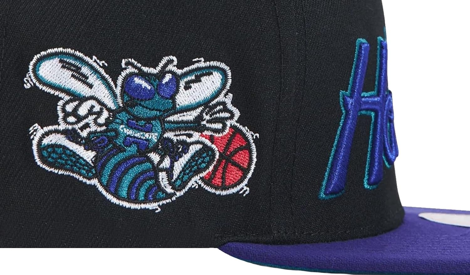 Mitchell & Ness Charlotte Hornets Script Pop Snapback Adjustable Hat Cap - Black with Purple Bill