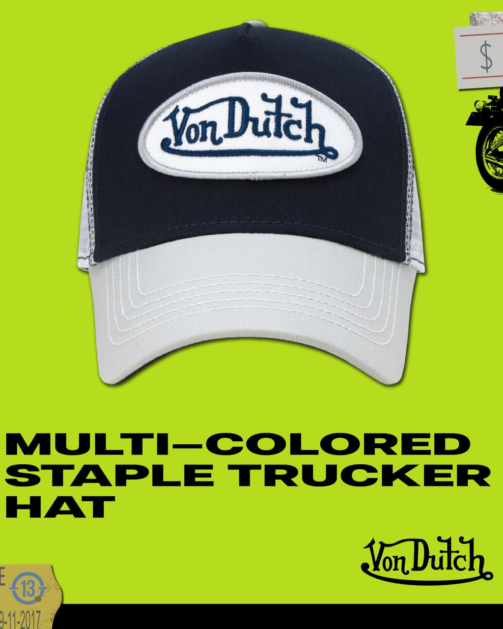 Von Dutch Unisex Trucker Hat - Curved Bill Mesh Back Retro Classic Colorblock Snapback Baseball Cap for Men and Women
