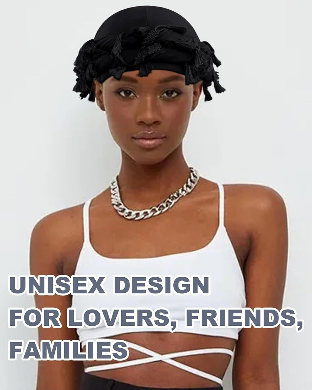 Babalet Halo Turban for Men Women Satin Lined Durag Head Wraps Skull Cap Pre-Tied Tassels Braid Beanie Vintage Twist Bonnet