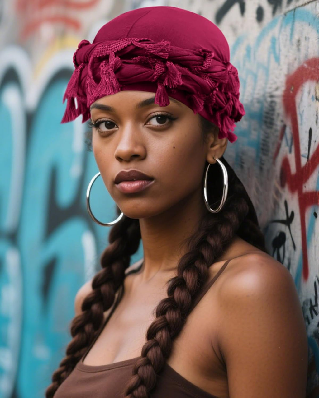 Ababalaya Adjustable Satin Lined Halo Turban Durag for Men &Women Twisted Tassel Head Wraps, Beanie Hats for Hair Losss, Black&Red, 2PCS