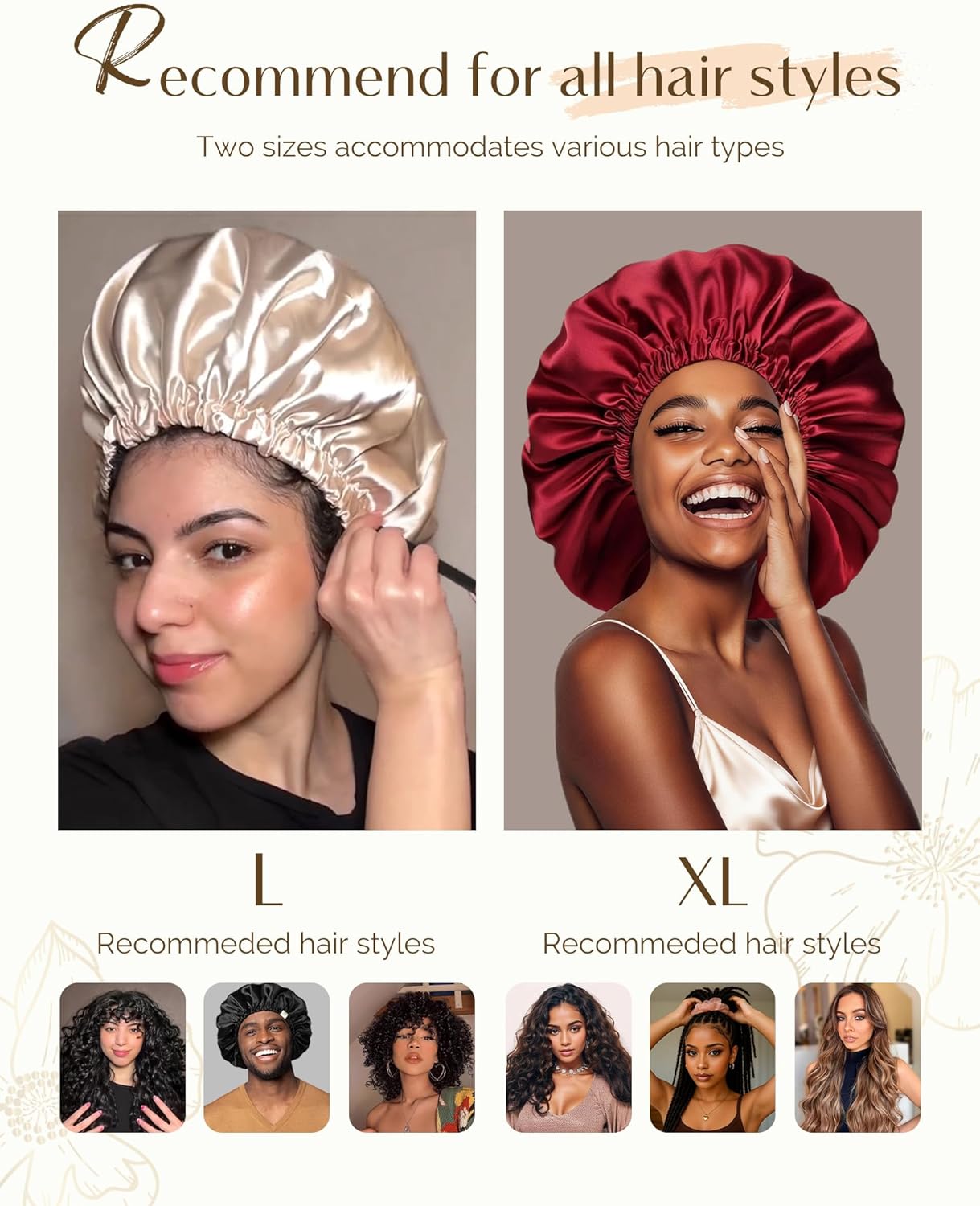 YANIBEST Silk Bonnet Satin Bonnet for Sleeping Women Men, Adjustable Double Layer Hair Bonnet for Curly Braids Reduce Frizz