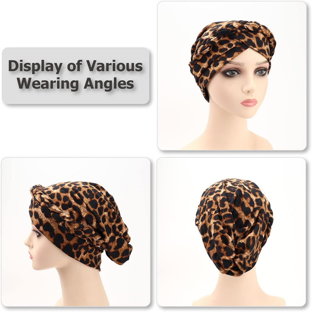 DRESHOW African Women Turban Caps Beanie Twist Headscarf Pre-Tied Twisted Braid Headwraps for Women Chemo Cancer Cap