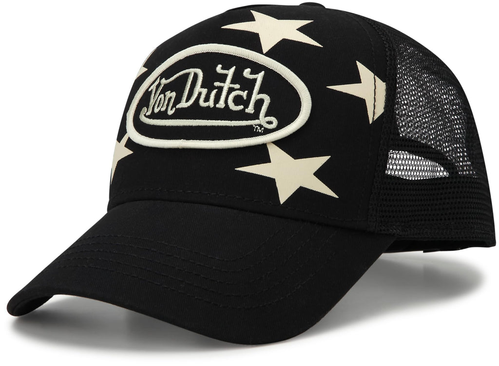 Von Dutch Womens and Mens Trucker Hat - Mesh Back Curved Brim Americana Hats for Men and Women with Snap Back Closure, Size One Size, Black Star
