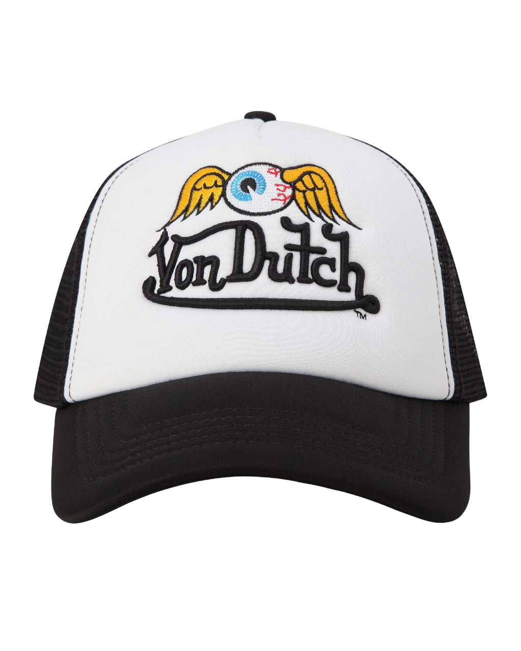 Von Dutch Monogram Trucker Cap - Retro Snapback Cap for Men and Women - Adjustable Snap Fit Panel, Mesh Rear, Curved Bill
