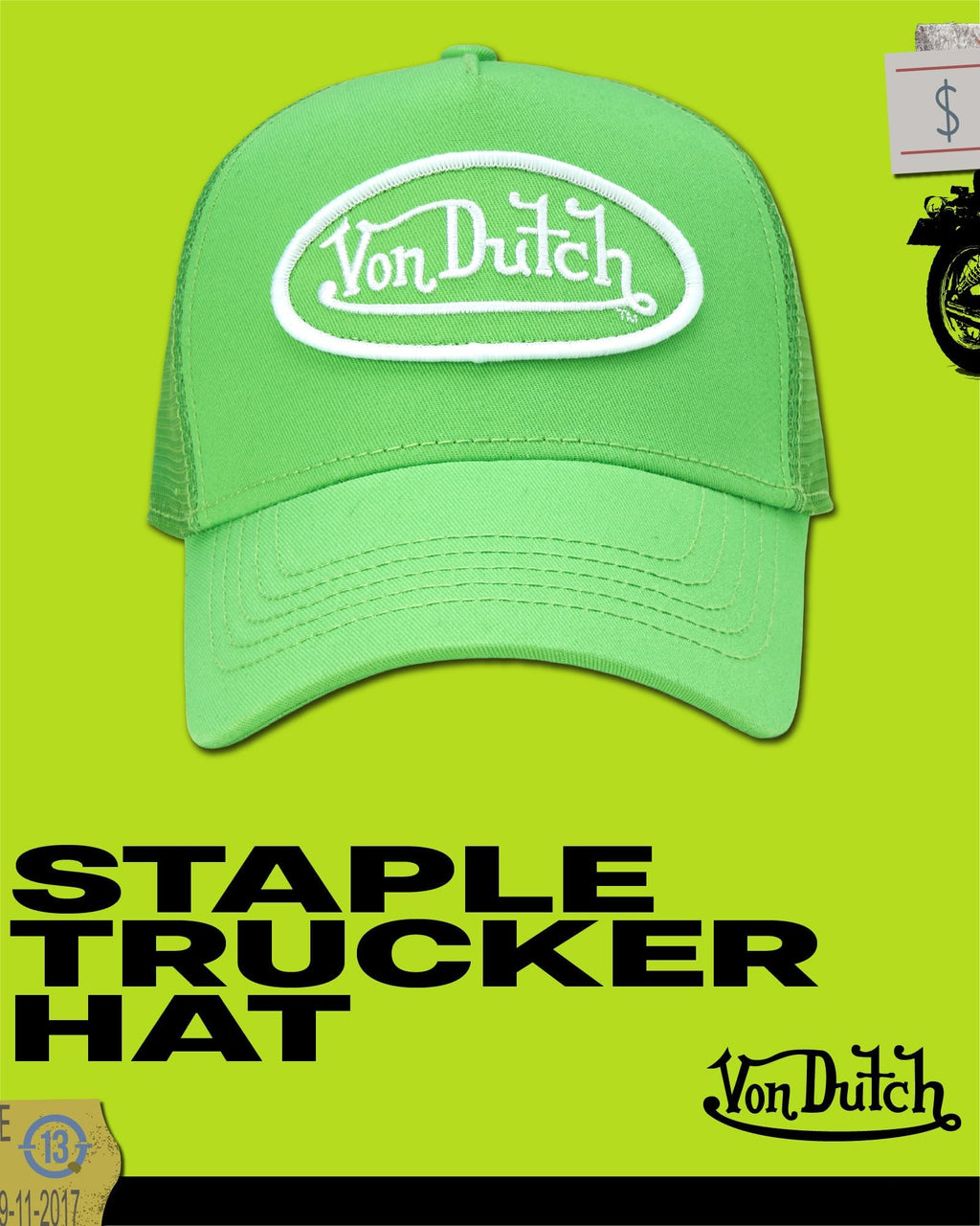 Von Dutch Unisex Trucker Hat - Retro Classic Solid Color Mesh Back Snapback Baseball Cap for Men & Women, Size One Size, Bright Green
