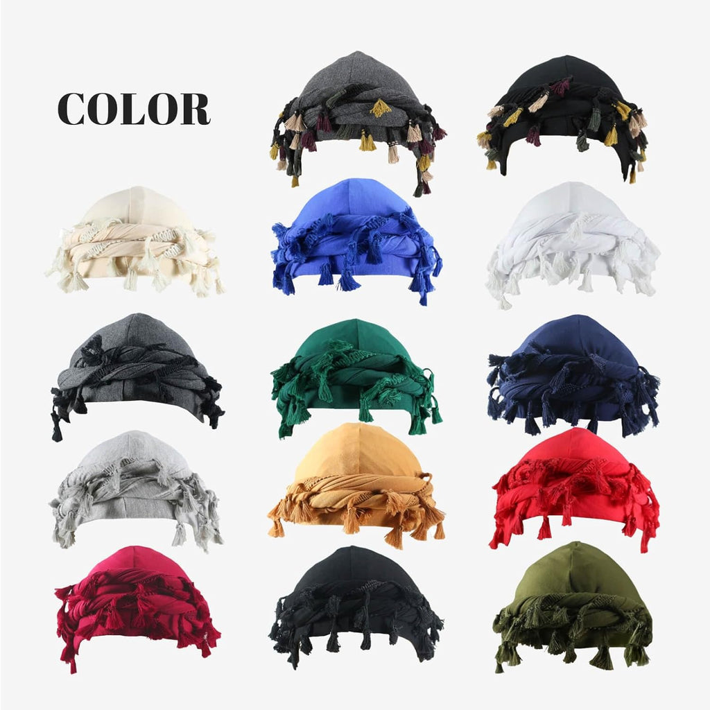 Satin Lined Turban for Men, Vintage Twist Head Wraps Durag, Pre-Tied Tassel Shemagh Halo Turban, Satin Turban Scarf Tie
