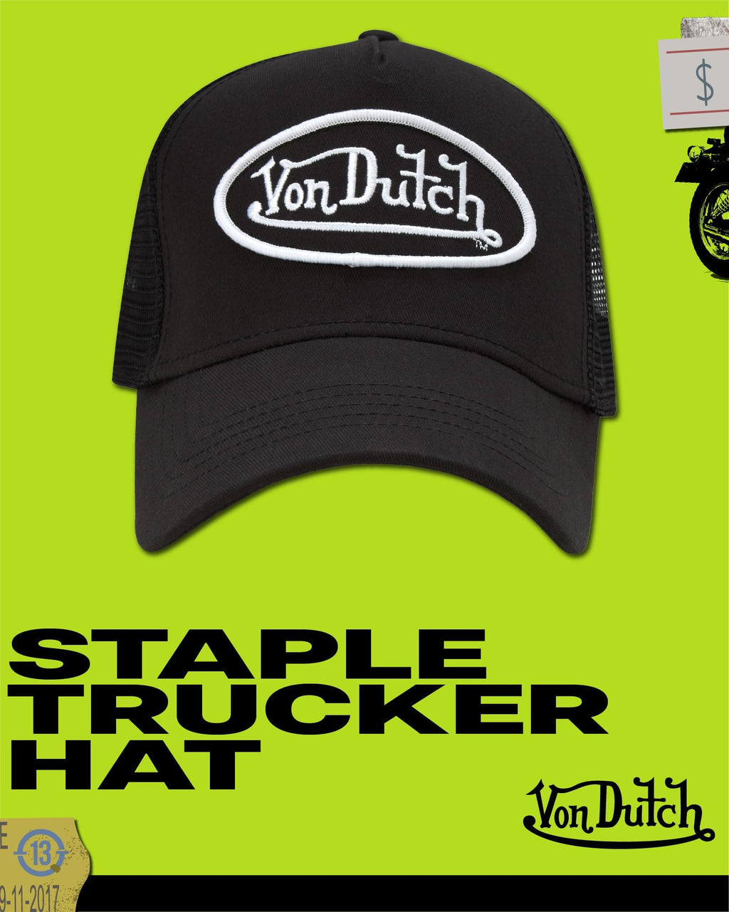 Von Dutch Unisex Trucker Hat - Retro Classic Solid Color Mesh Back Snapback Baseball Cap for Men & Women, Size One Size, Black/White