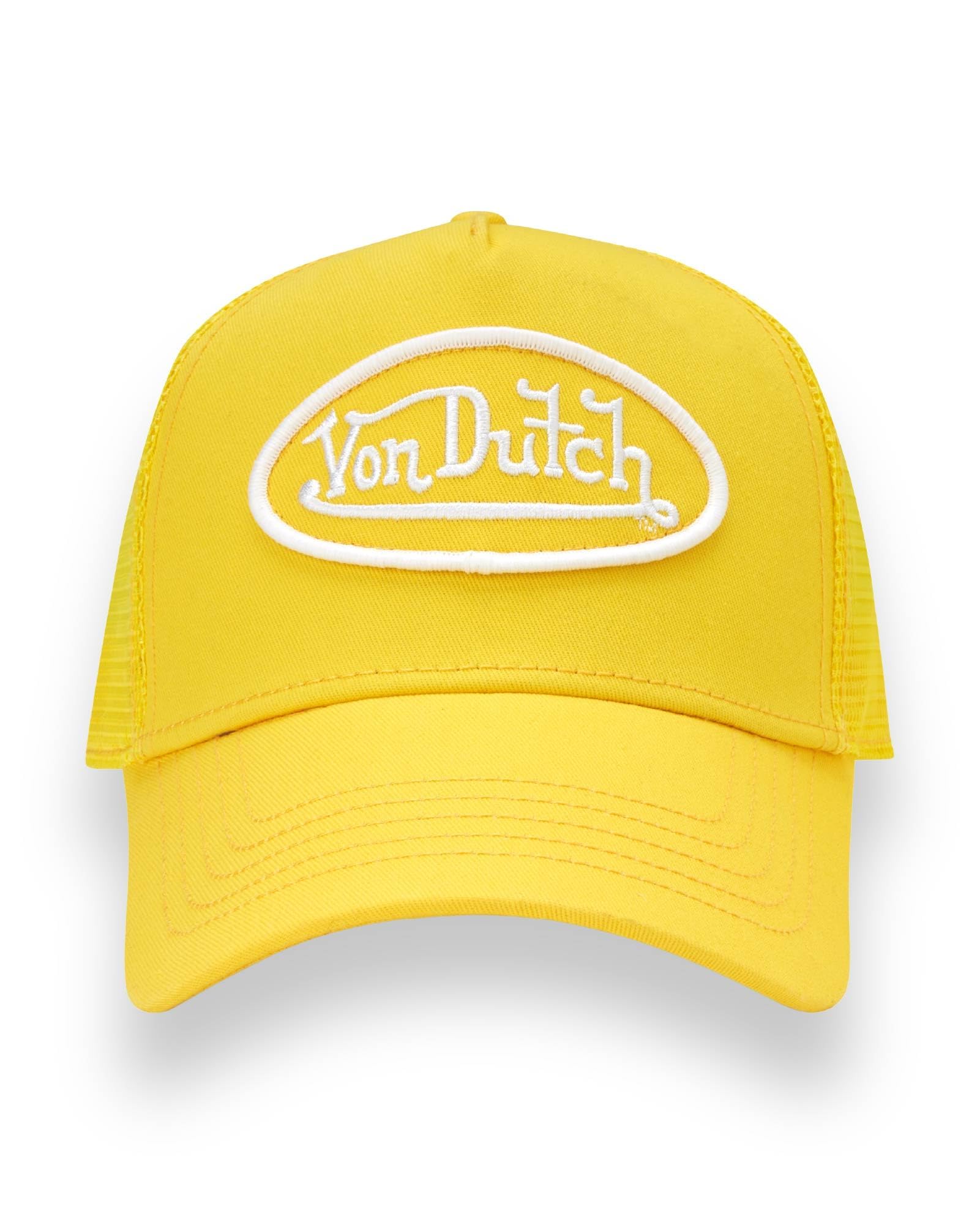 Von Dutch Unisex Trucker Hat - Retro Classic Solid Color Mesh Back Snapback Baseball Cap for Men & Women, Size One Size, Lemon Yellow