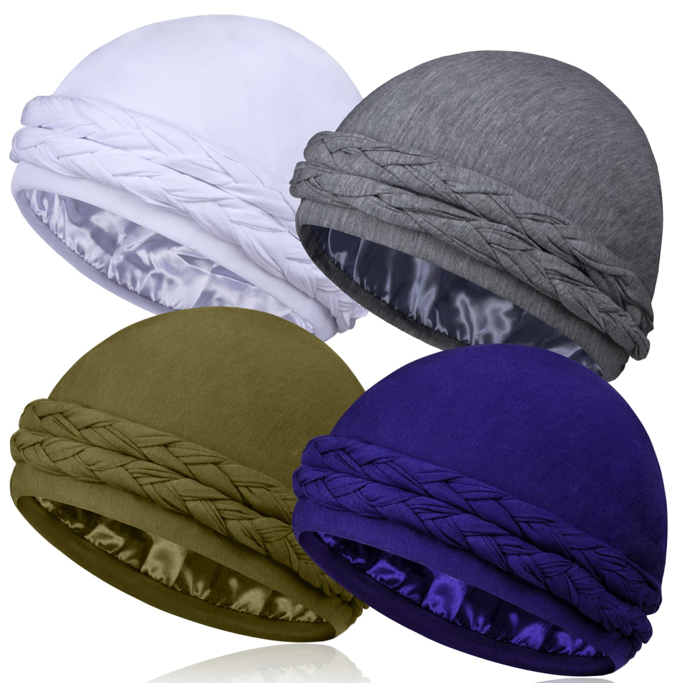 4 Pcs Satin Lined Turban Head Wraps for Men, Turban Head Scarf for Hair