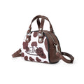 Von Dutch Mini Bowling Bag Cow Print | 6.8” Vegan Leather Crossbody with Logo Hardware, Top Handles & Zipper Pouch
