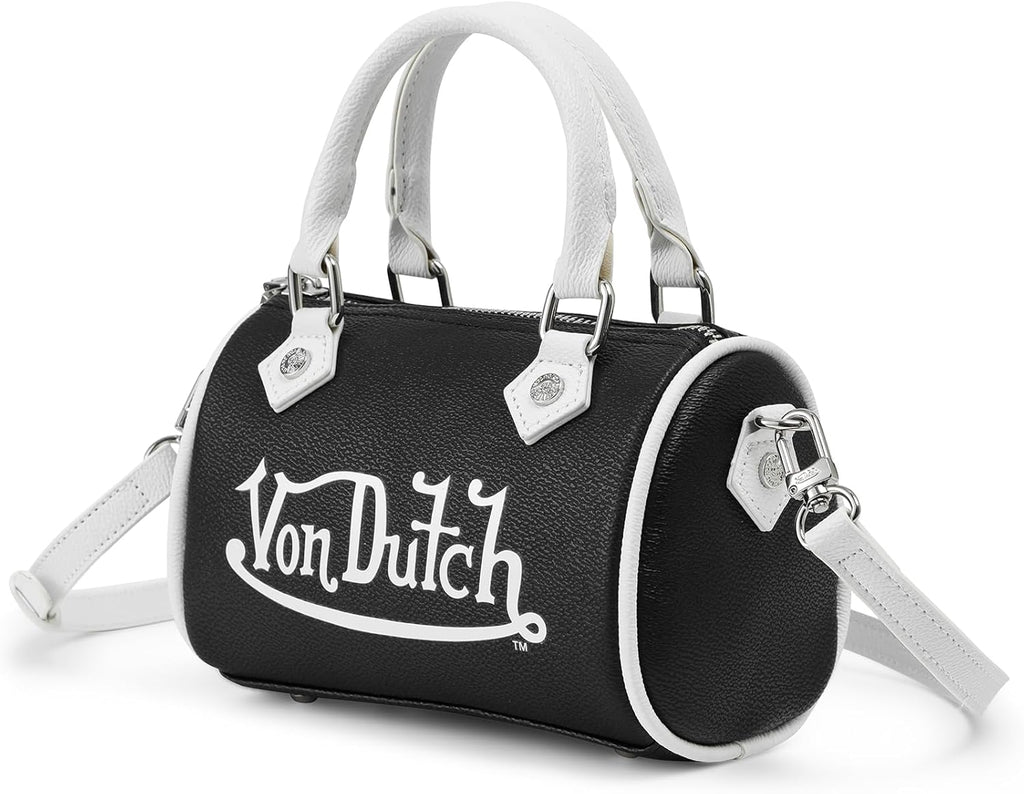Von Dutch Core Hanna Bag | 6.5” Vegan Leather Mini Crossbody with Logo Hardware, Top Handles & Branded Interior Pouch