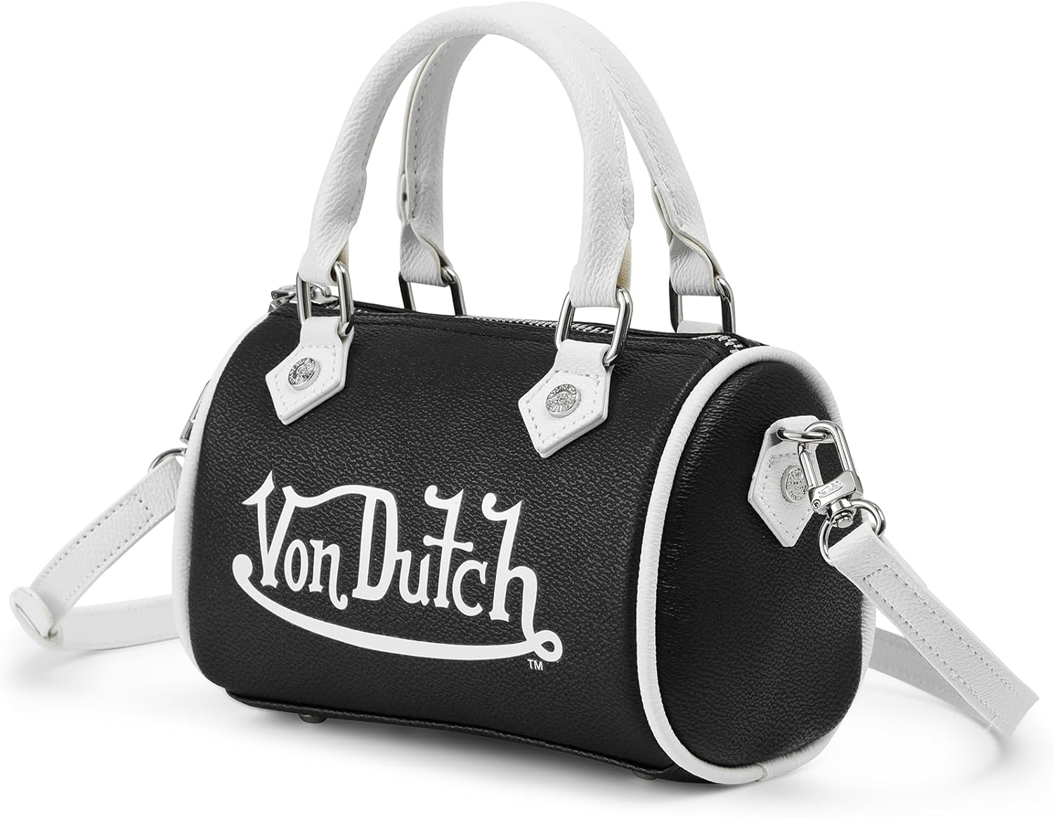 Von Dutch Core Hanna Bag | 6.5” Vegan Leather Mini Crossbody with Logo Hardware, Top Handles & Branded Interior Pouch
