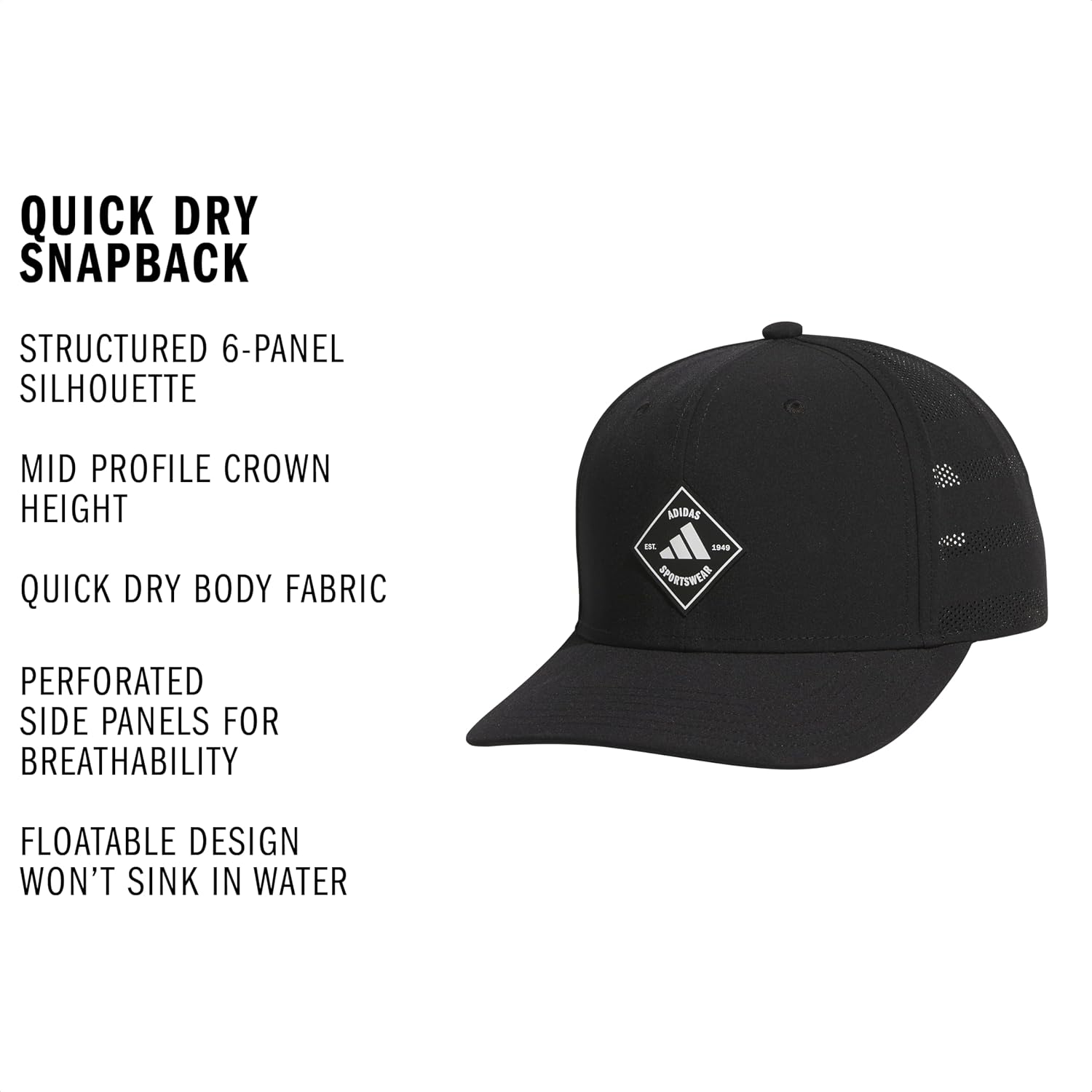 adidas Men's Quick-Dry Floatie Waterproof Hat – Lightweight Snapback Cap