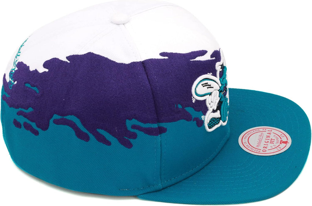 Mitchell & Ness Charlotte Hornets Paintbrush Snapback Hat Adjustable Cap HWC - Teal/Purple/White