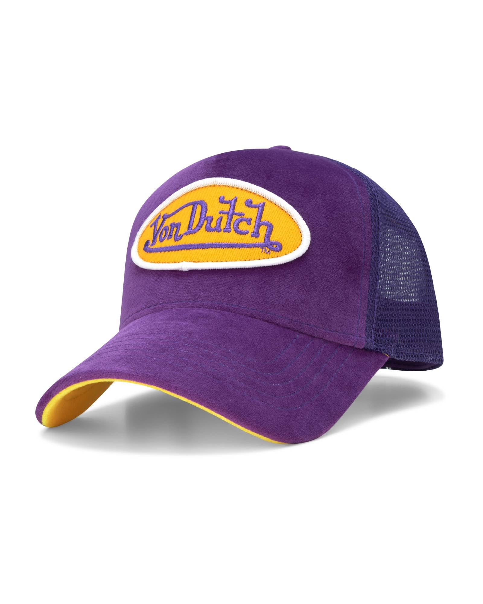 Von Dutch Unisex Trucker Hat - Velvet Curved Bill Mesh Back Retro Classic Adjustable Snapback Baseball Cap for Men and Women