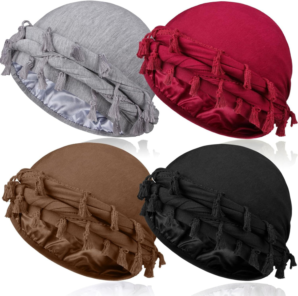 4 Pieces Satin Lined Turban Silky Head Wraps for Men, Mens Turban Head Scarf for Hair