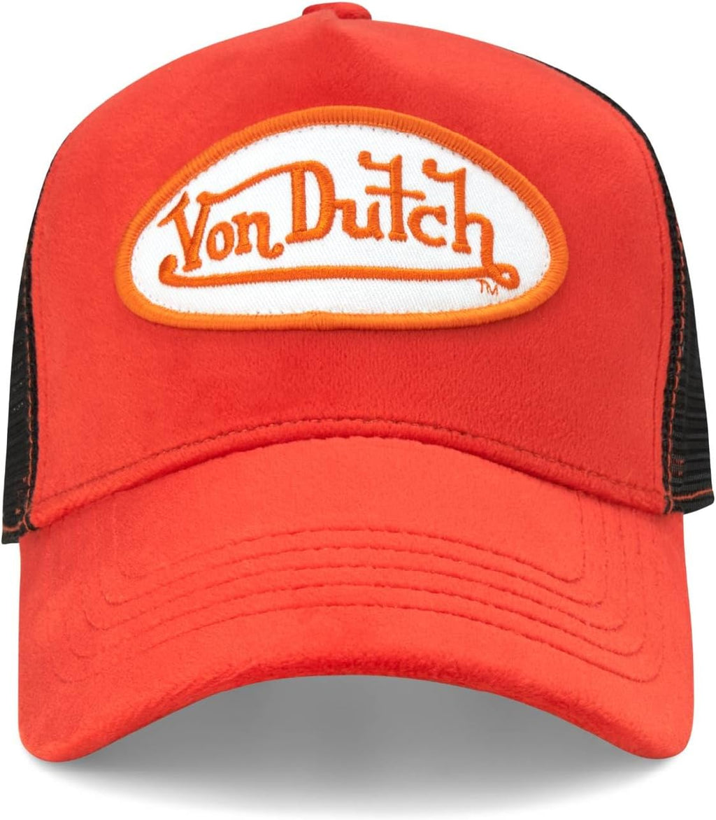 Von Dutch Unisex Trucker Hat - Velvet Curved Bill Mesh Back Retro Classic Adjustable Snapback Baseball Cap for Men and Women