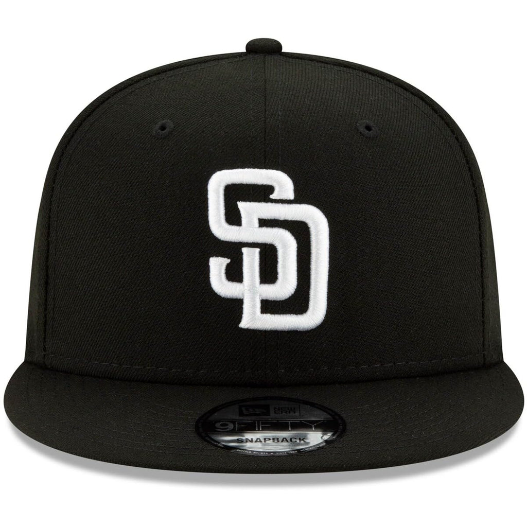 New Era Unisex-Adult MLB 9Fifty Black White Primary Logo Adjustable Snapback Hat Cap One Size Fits All - San Diego Padres Black White