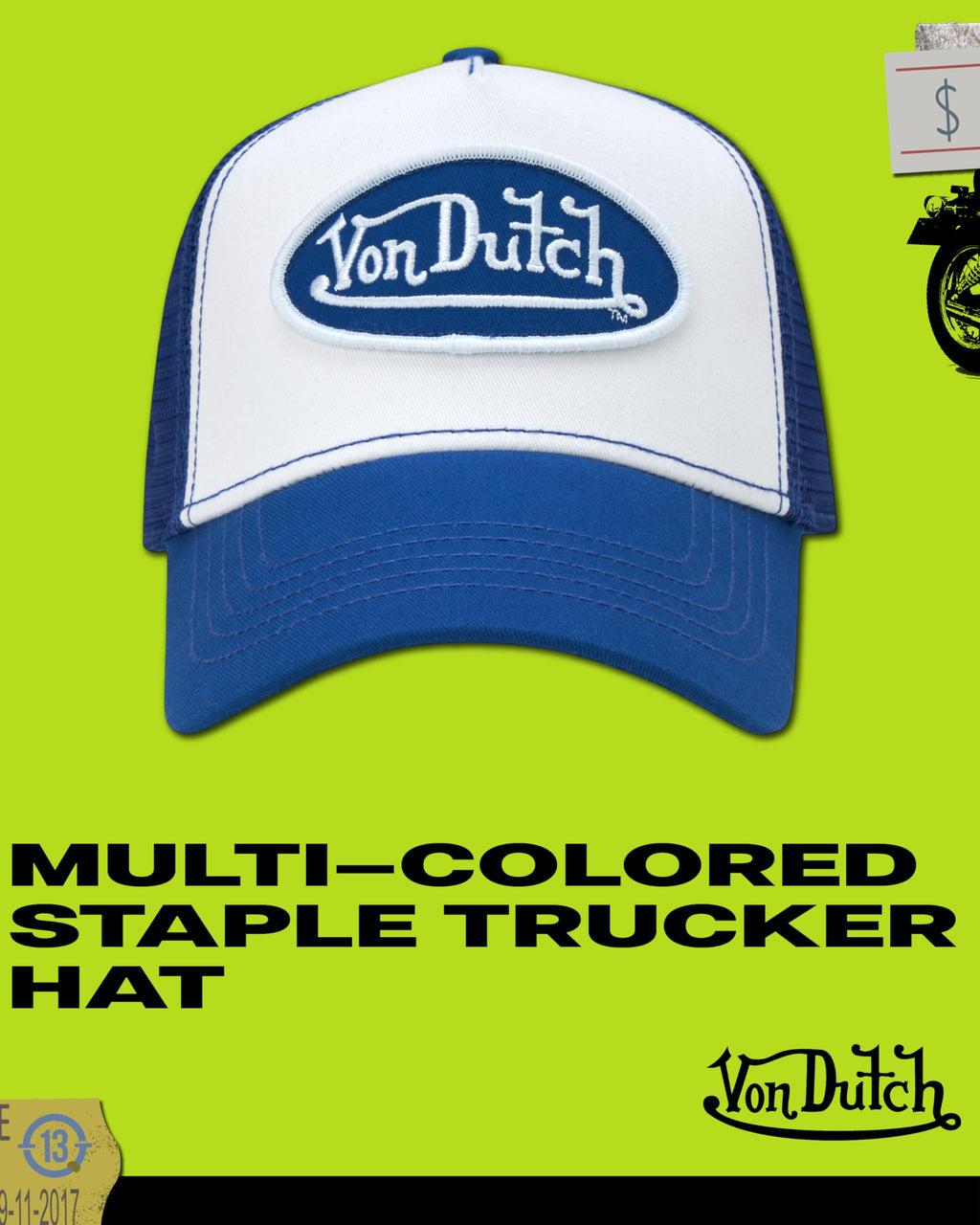 Von Dutch Unisex Trucker Hat - Curved Bill Mesh Back Retro Classic Colorblock Snapback Baseball Cap for Men and Women, Size One Size, Blue