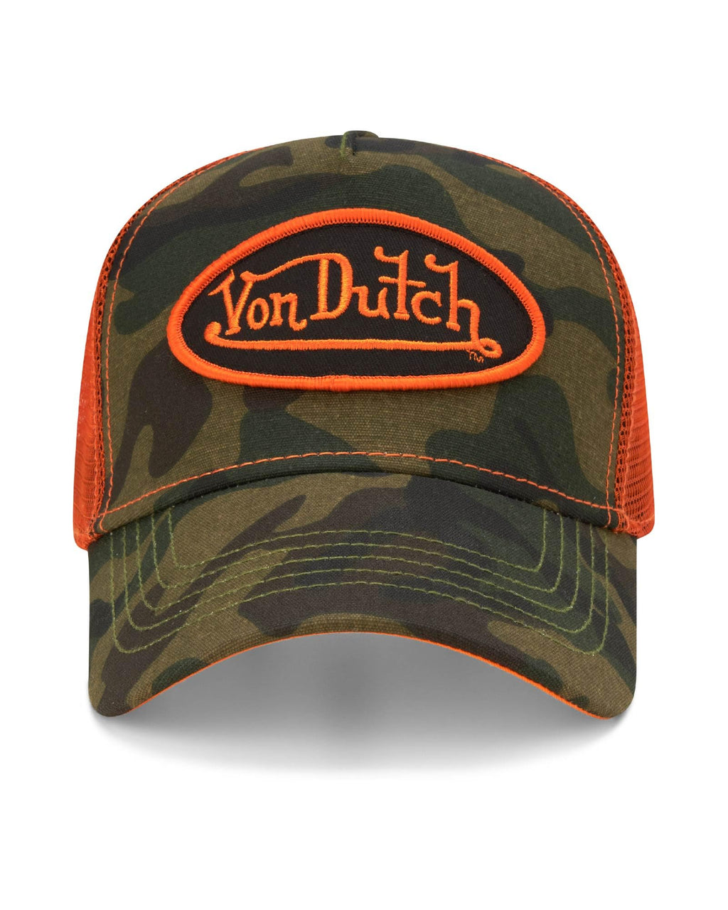 Von Dutch Monogram Trucker Cap - Retro Snapback Cap for Men and Women - Adjustable Snap Fit Panel, Mesh Rear, Curved Bill