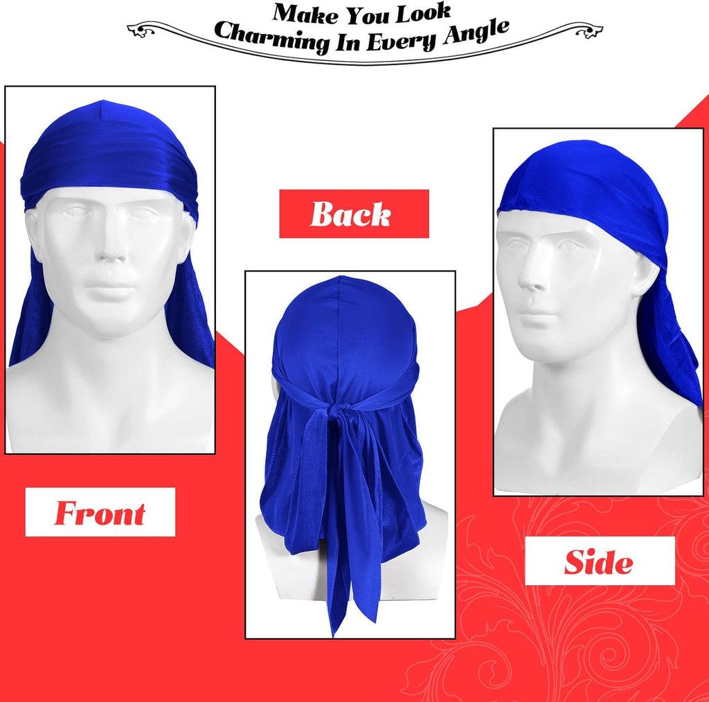 16 Pieces Velvet Durags for Men Long Tail Durags Caps Wide Strap Headwraps Soft Turban Beanies Pirate Hat Velvet Doo Rag for 360 Waves Men Women, 16 Colors
