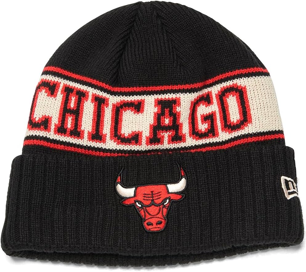 New Era Chicago Bulls Retro Cuff Knit Vintage Beanie Hat Black