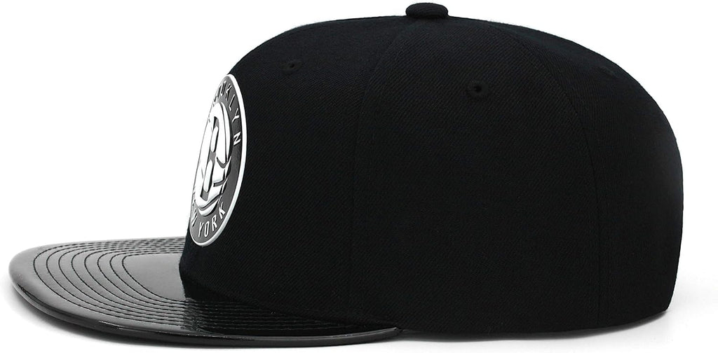 Mitchell & Ness Brooklyn Nets Snapback Hat - Black/Patent Leather/TPU Material - Basketball Cap for Men