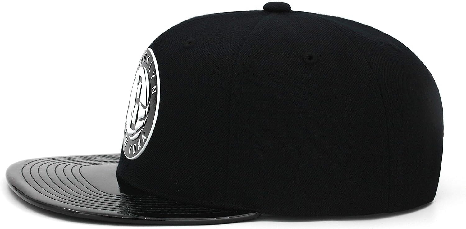 Mitchell & Ness Brooklyn Nets Snapback Hat - Black/Patent Leather/TPU Material - Basketball Cap for Men