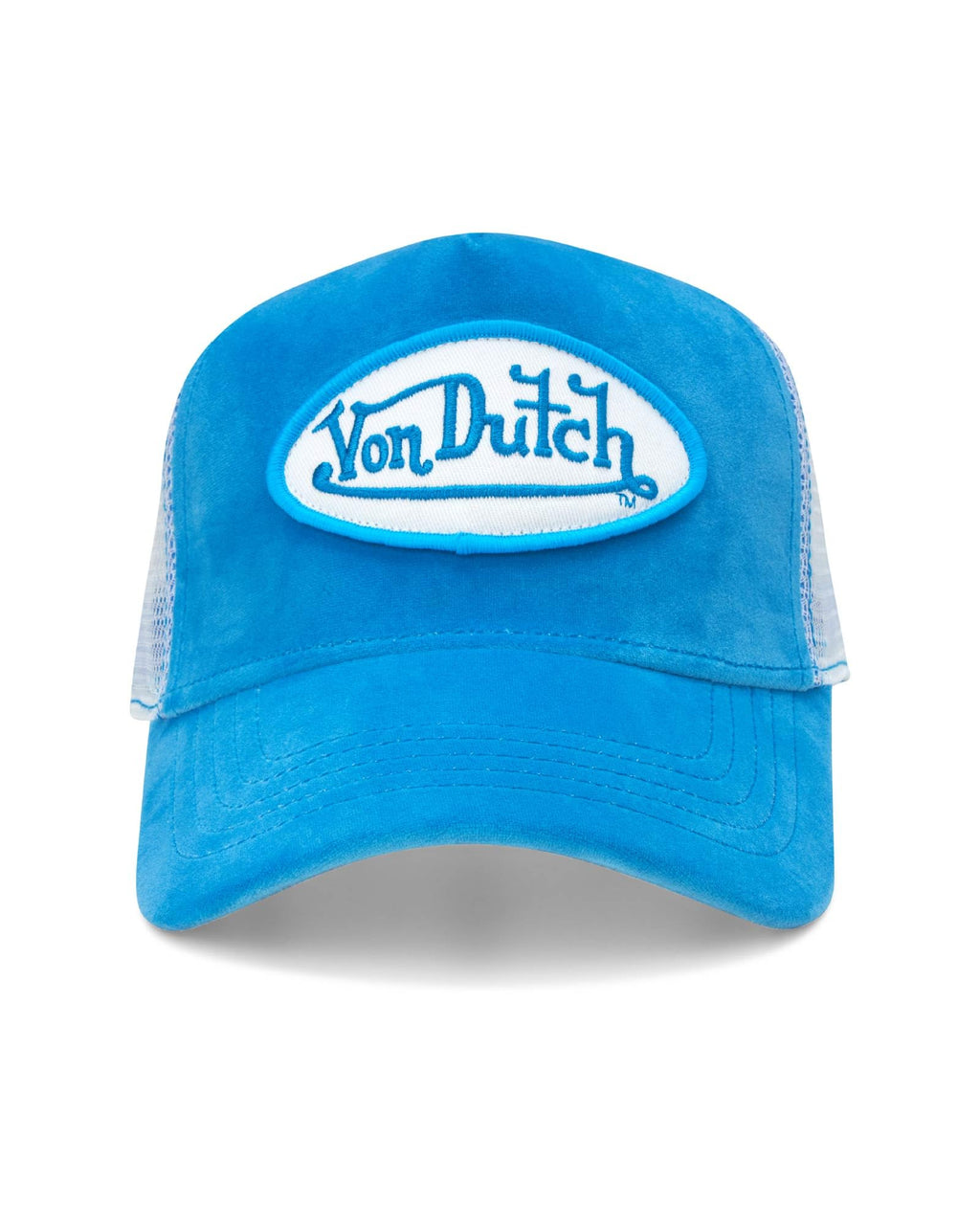 Von Dutch Unisex Trucker Hat - Velvet Curved Bill Mesh Back Retro Classic Adjustable Snapback Baseball Cap for Men and Women, Size One Size, Blue