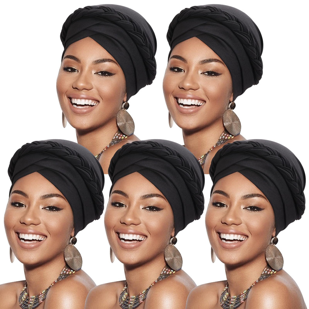 DRESHOW African Women Turban Caps Beanie Twist Headscarf Pre-Tied Twisted Braid Headwraps for Women Chemo Cancer Cap