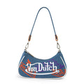 Von Dutch Purse Shoulder Bag, Women's Shoulder Handbags Logo Print and Gold or Silver Chain with Wrench Charm