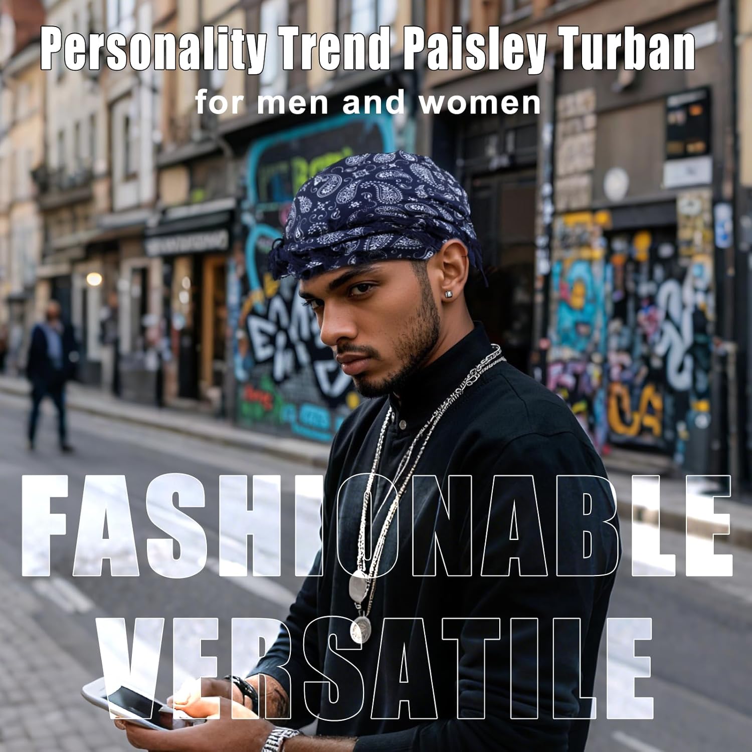 Turban for Men, Paisley Turban Durags with Tassel, Satin Lined Head Wraps, Vintage Pre-Tied Tassels Braid Bonnet Durag