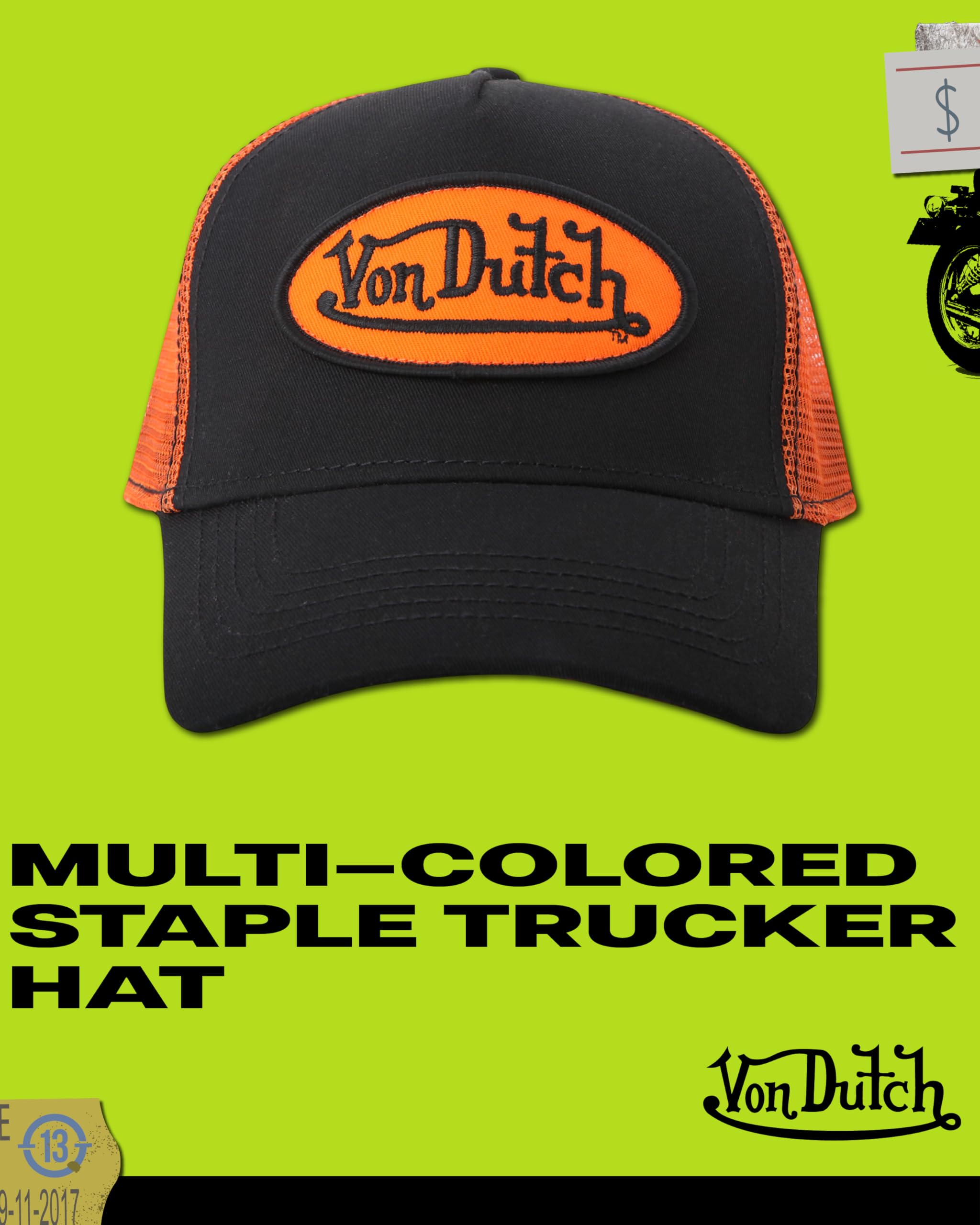 Von Dutch Unisex Trucker Hat - Curved Bill Mesh Back Retro Classic Colorblock Snapback Baseball Cap for Men and Women