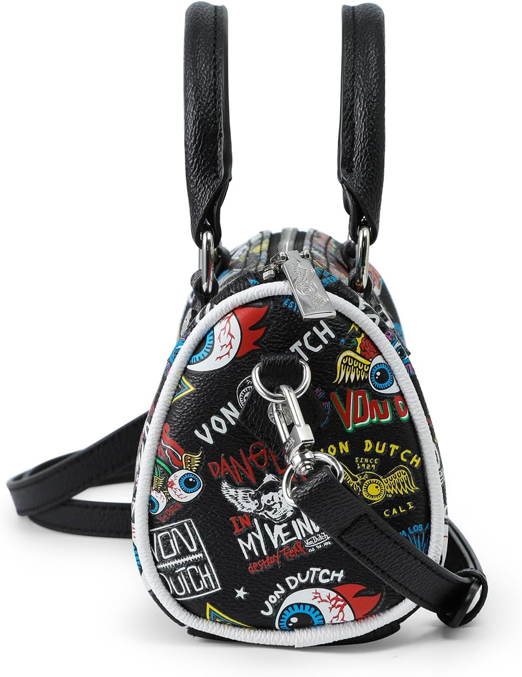 Von Dutch Jax Hanna Bag | 6.5” Vegan Leather Mini Crossbody with Logo Hardware, Top Handles & Interior Pouch