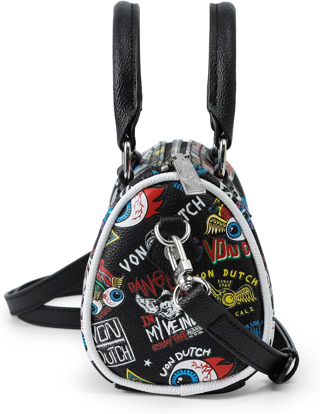 Von Dutch Jax Hanna Bag | 6.5” Vegan Leather Mini Crossbody with Logo Hardware, Top Handles & Interior Pouch